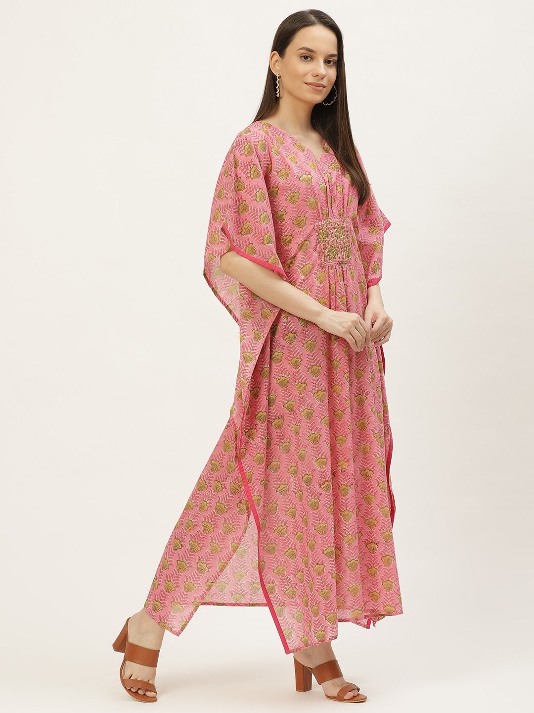 Women's Pink Printed Kaftan Dress (1pc) - Maaesa