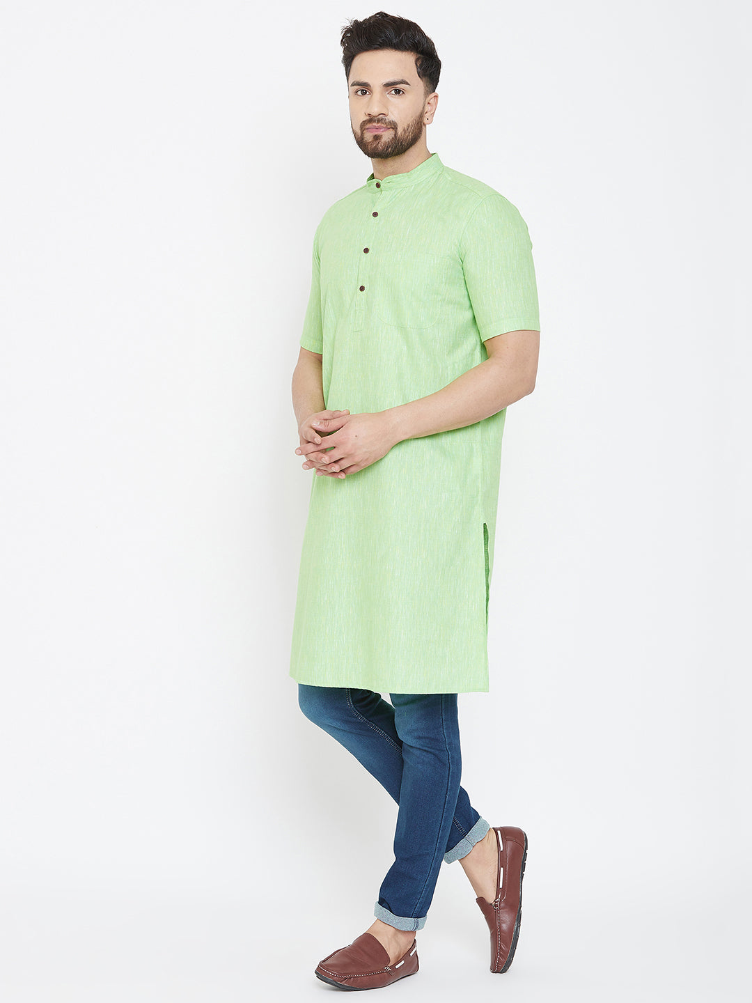 Men's Light Green Linen Kurta