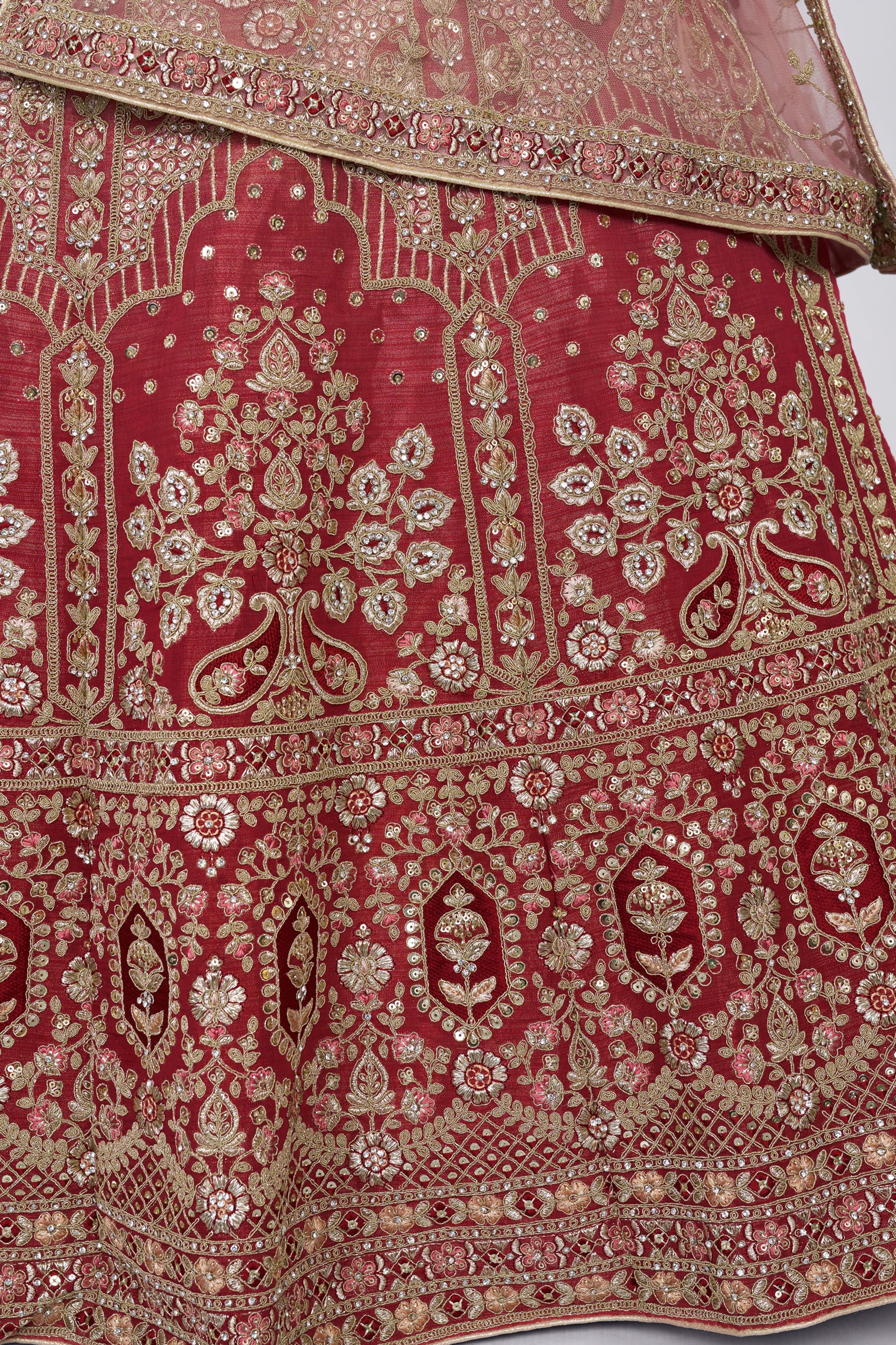 Women's Bridal Heritage Shaded Rust Heavy Embroidered Shaded Silk Designer Lehenga - CHITRAS
