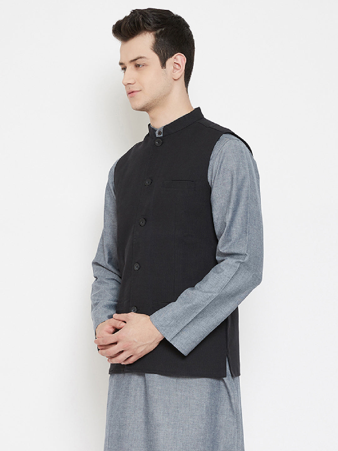 Men's Solid Black Nehru Jacket