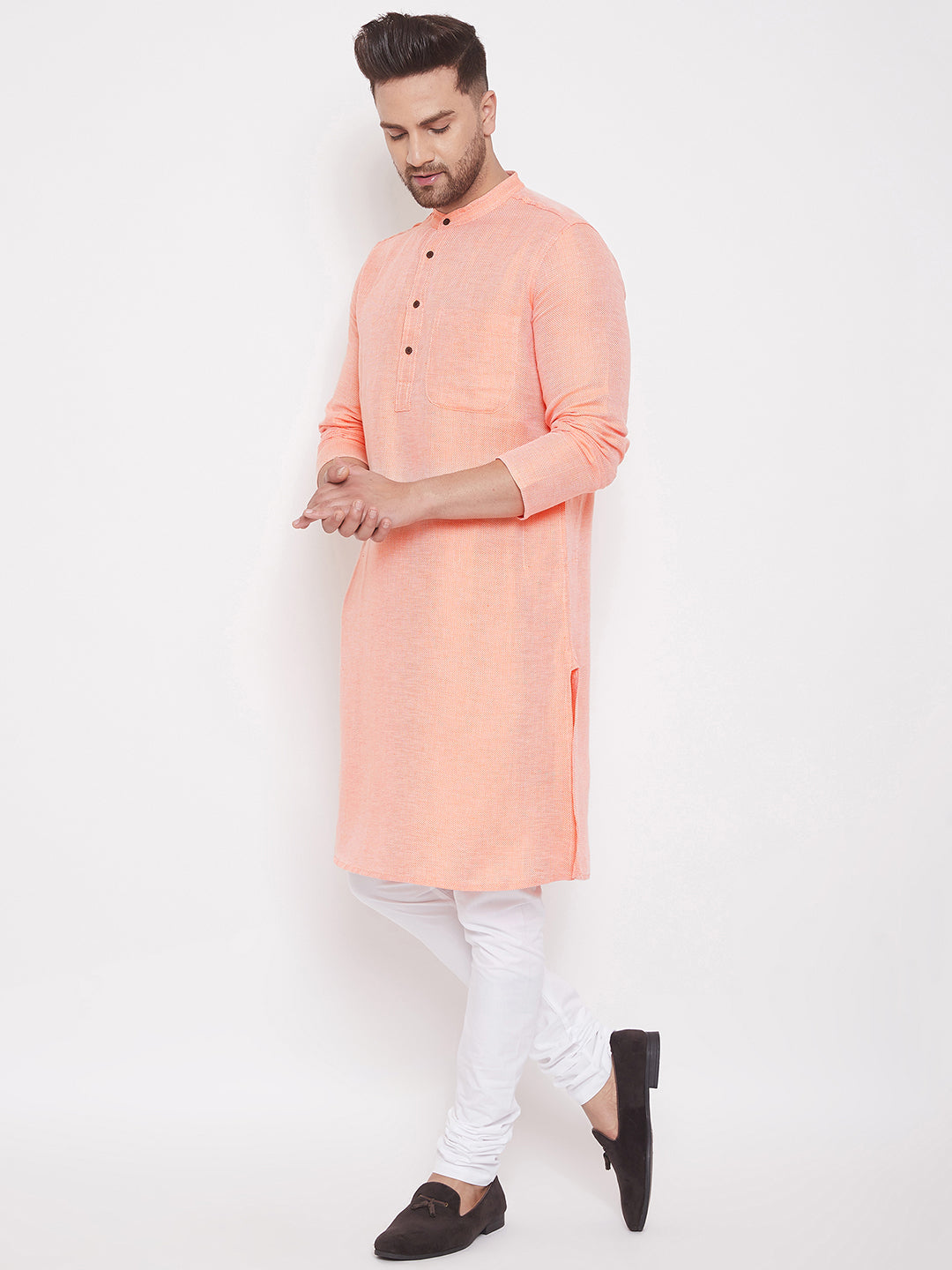 Men's Peach Cotton Kurta