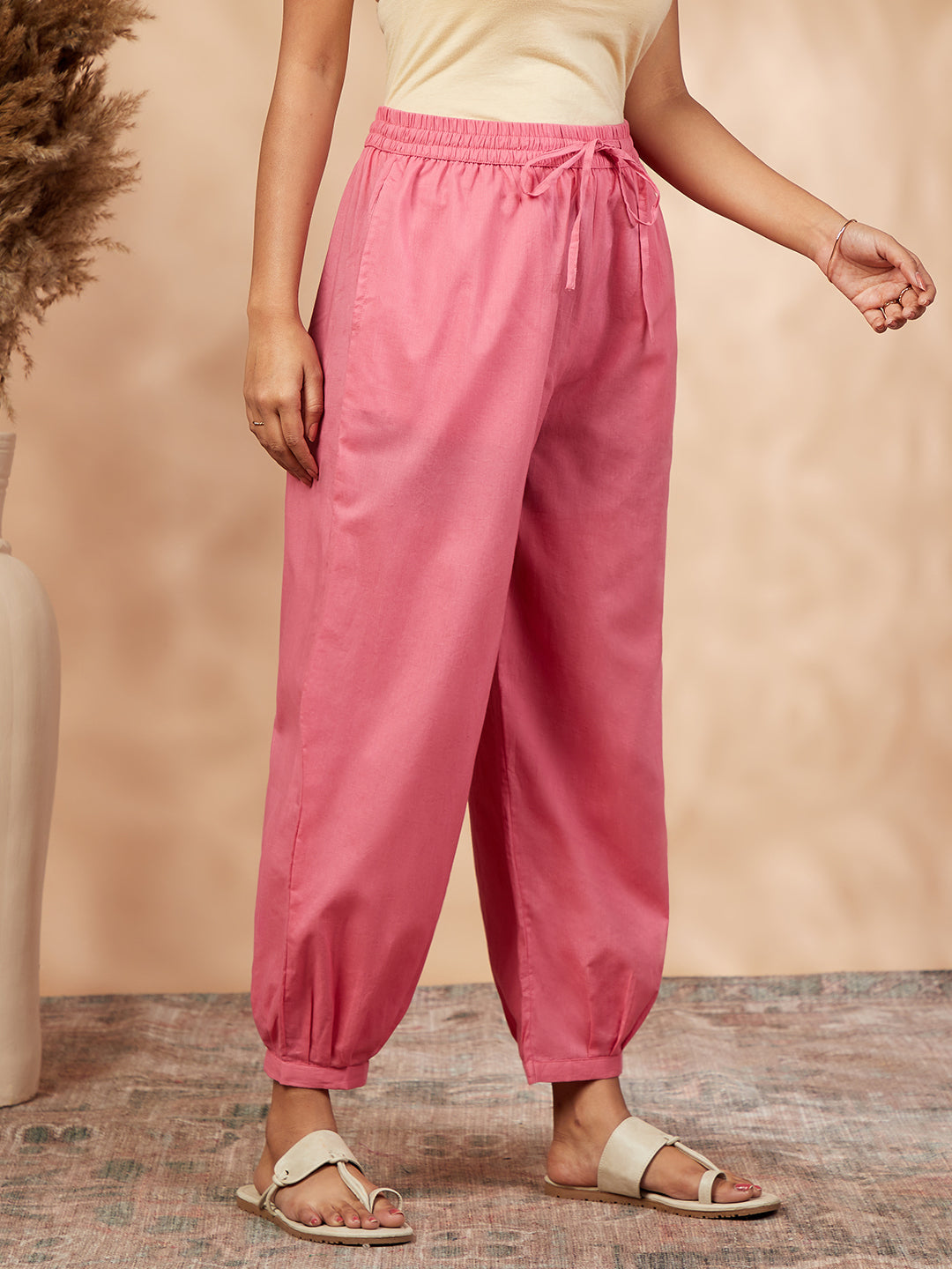 Women's Solid Coral Straight Pant - IMARA