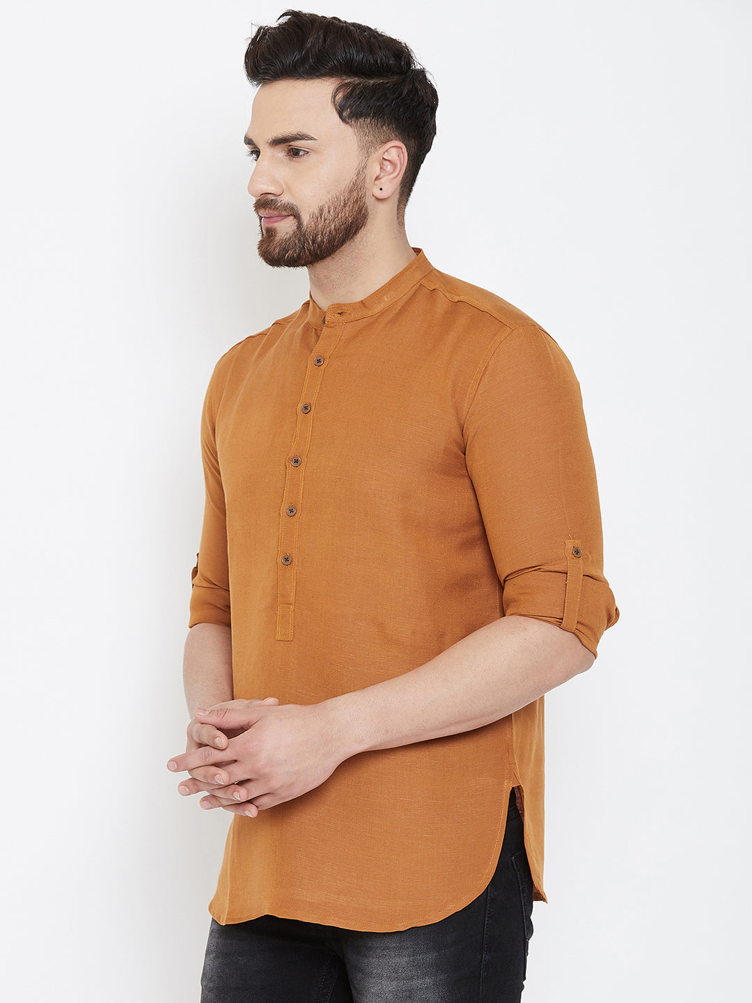 Men's Orange Linen Shirt Kurta - Even Apparels