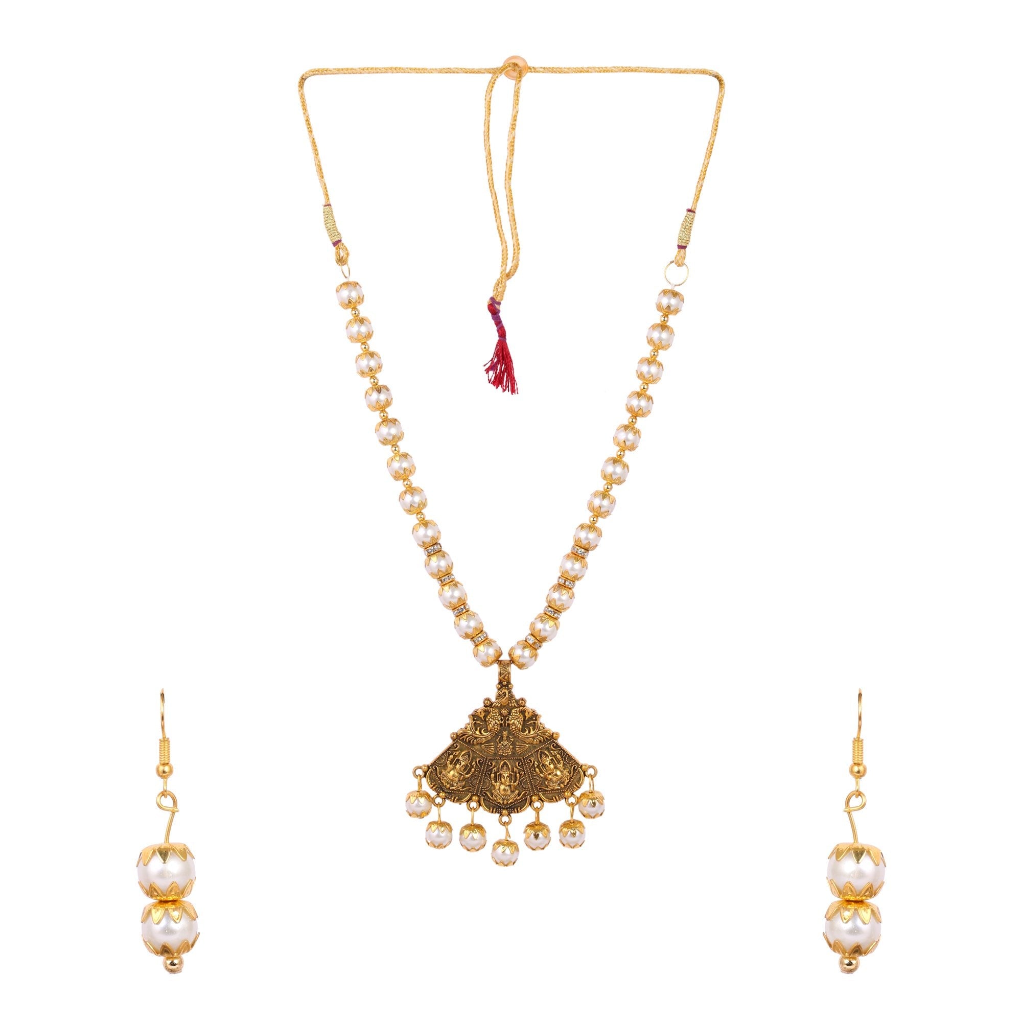 Women's Golden Colour Plated Ganesha Design Nacklace And Earring  - Tehzeeb