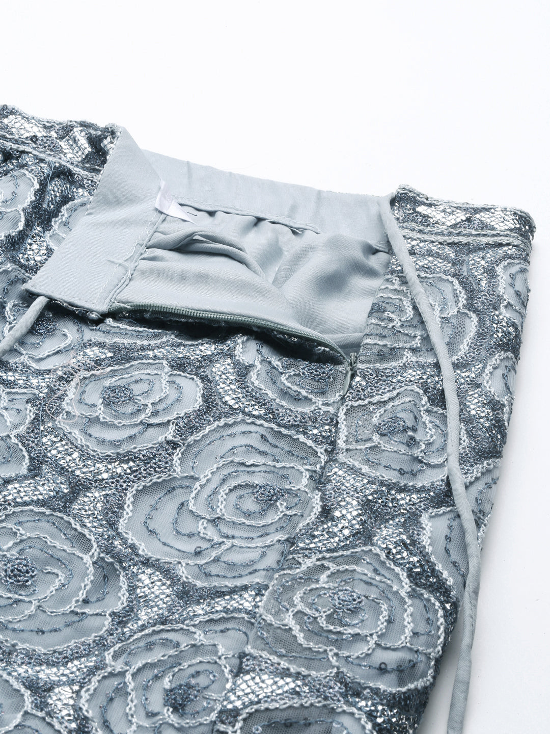 Women's Grey Net Gotapatti Work Fully-Stitched Lehenga & Stitched Blouse, Dupatta - Royal Dwells