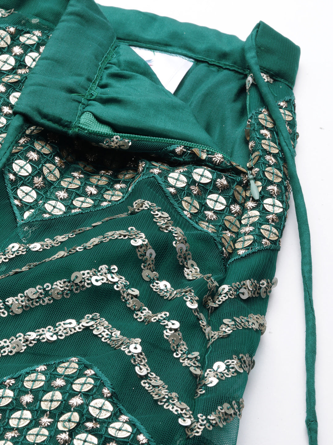 Women's Teal Net Sequinse Work Fully-Stitched Lehenga & Stitched Blouse, Dupatta - Royal Dwells