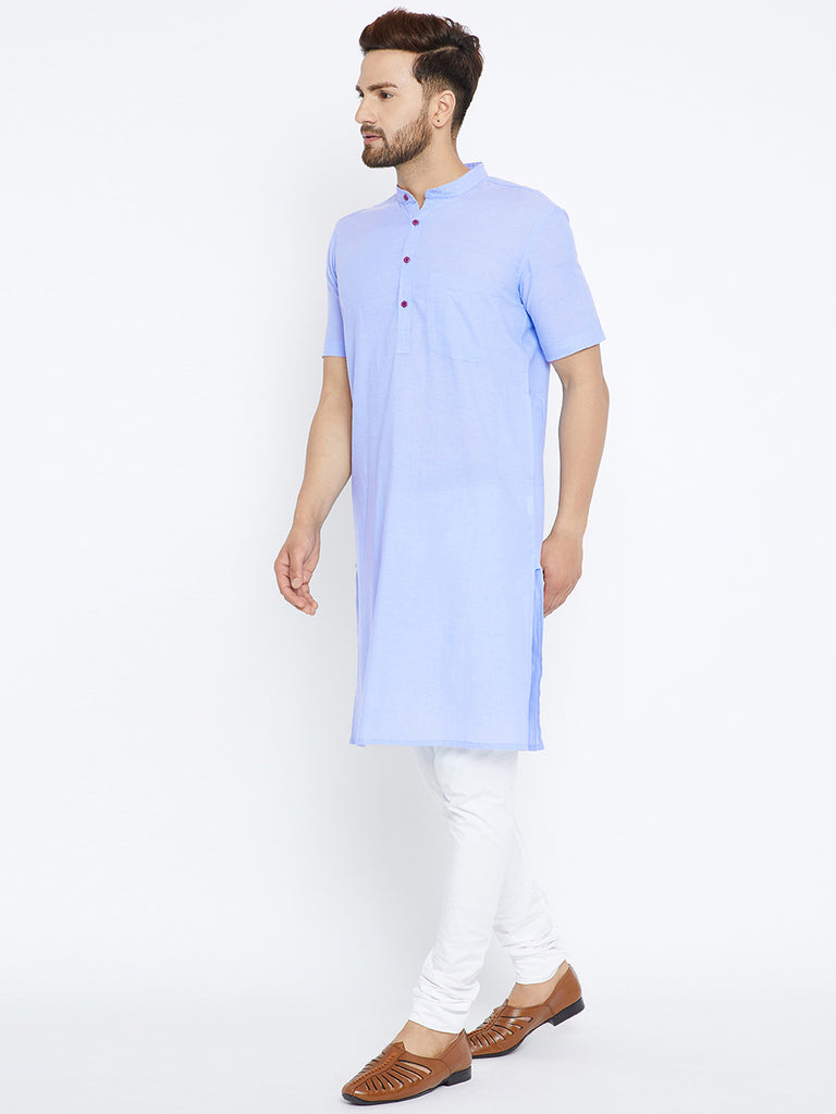 Men's Blue Cotton Kurta