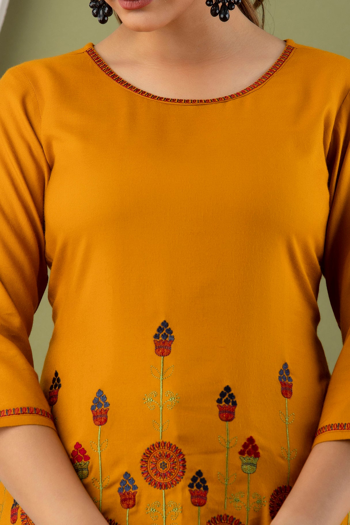Women's Mustard Embroidered Top  - Misskurti