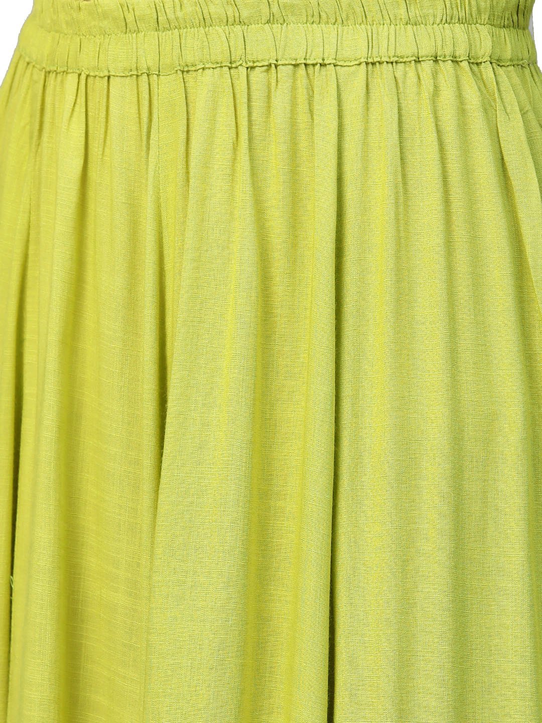 Women's Green Printed 3/4 Sleeve Cotton Round Neck Casual Kurta & Skirt Set - Myshka
