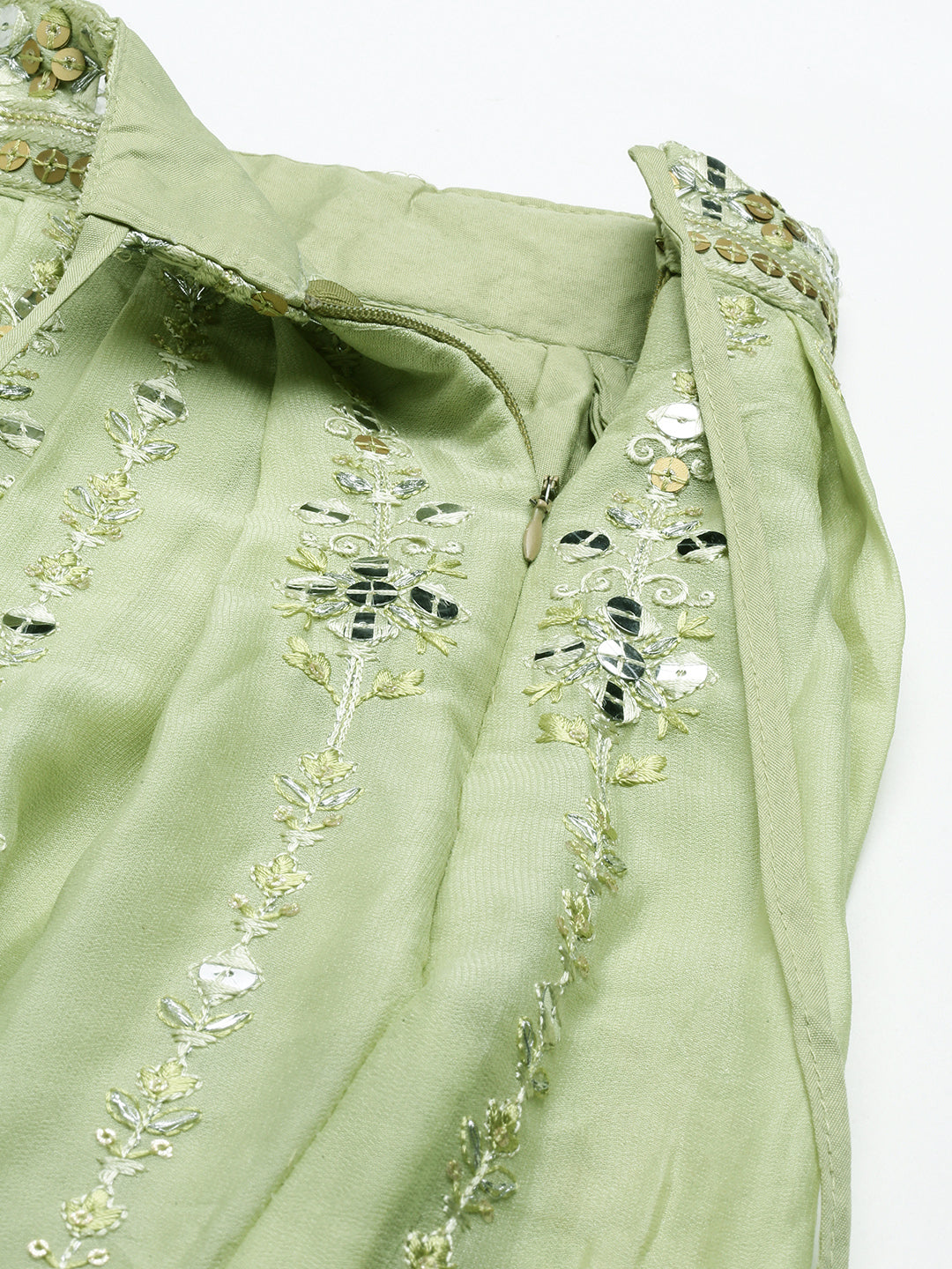 Women's Pista Green Pure Georgette Embroidered Lehenga & Blouse, Dupatta - Royal Dwells