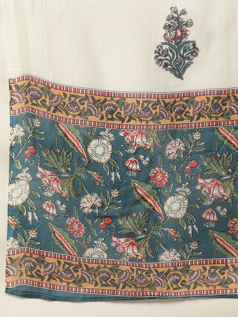 Women's Blue Cotton Gotta Work Anarkali With Dupatta