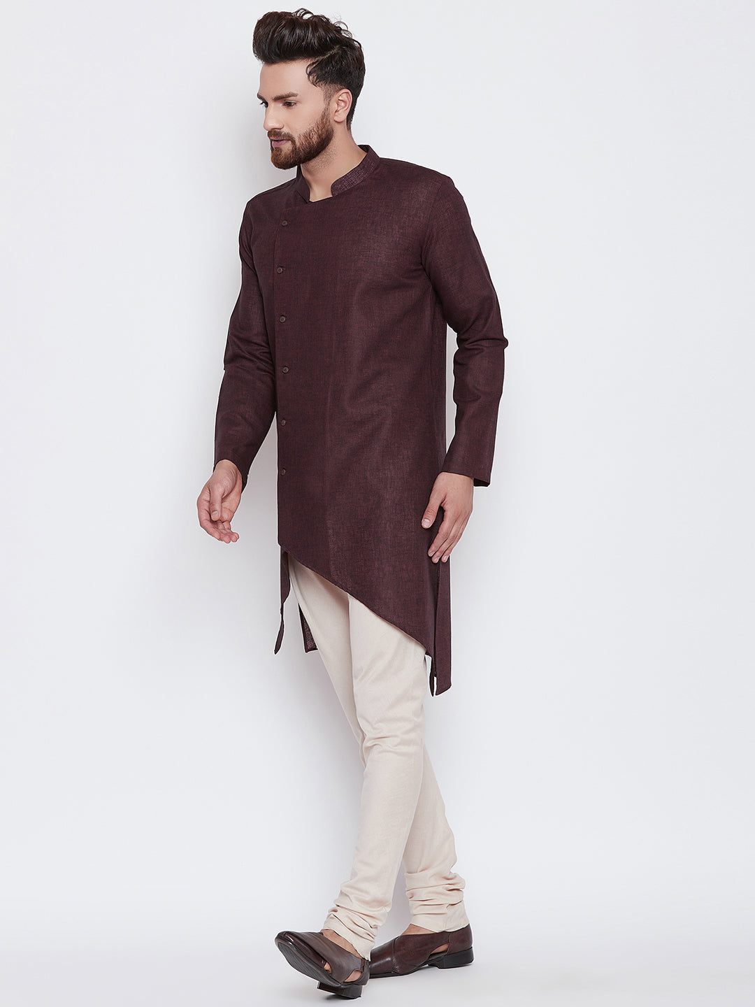 Men's Chocolate Brown Asymmetric Kurta