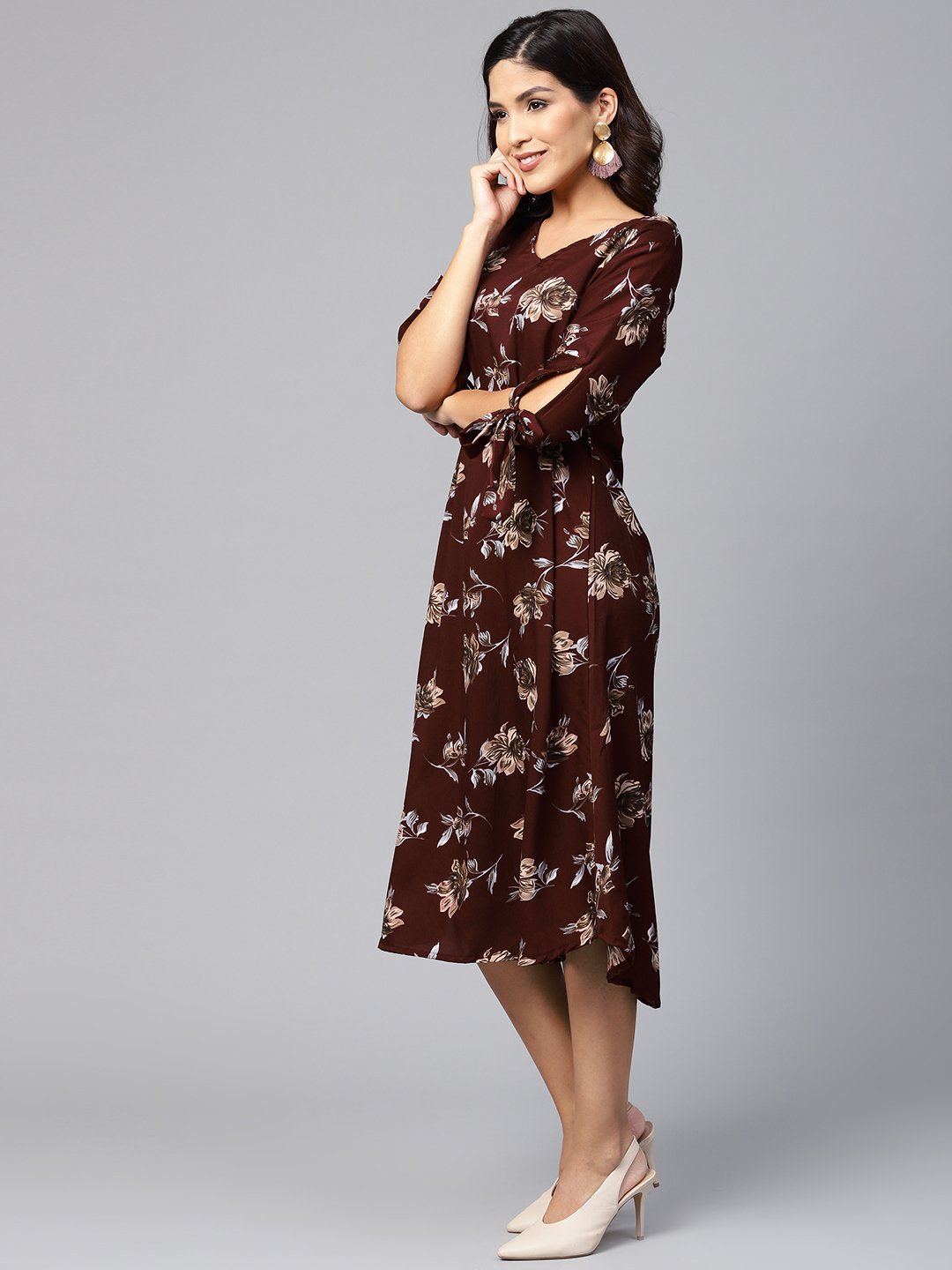 Women Maroon Printed Dress by Myshka (1 Pc Set)