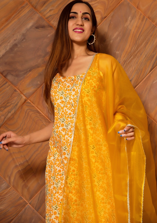 Women's Ruhani Mustard Cotton Suit Set - Pomcha Jaipur