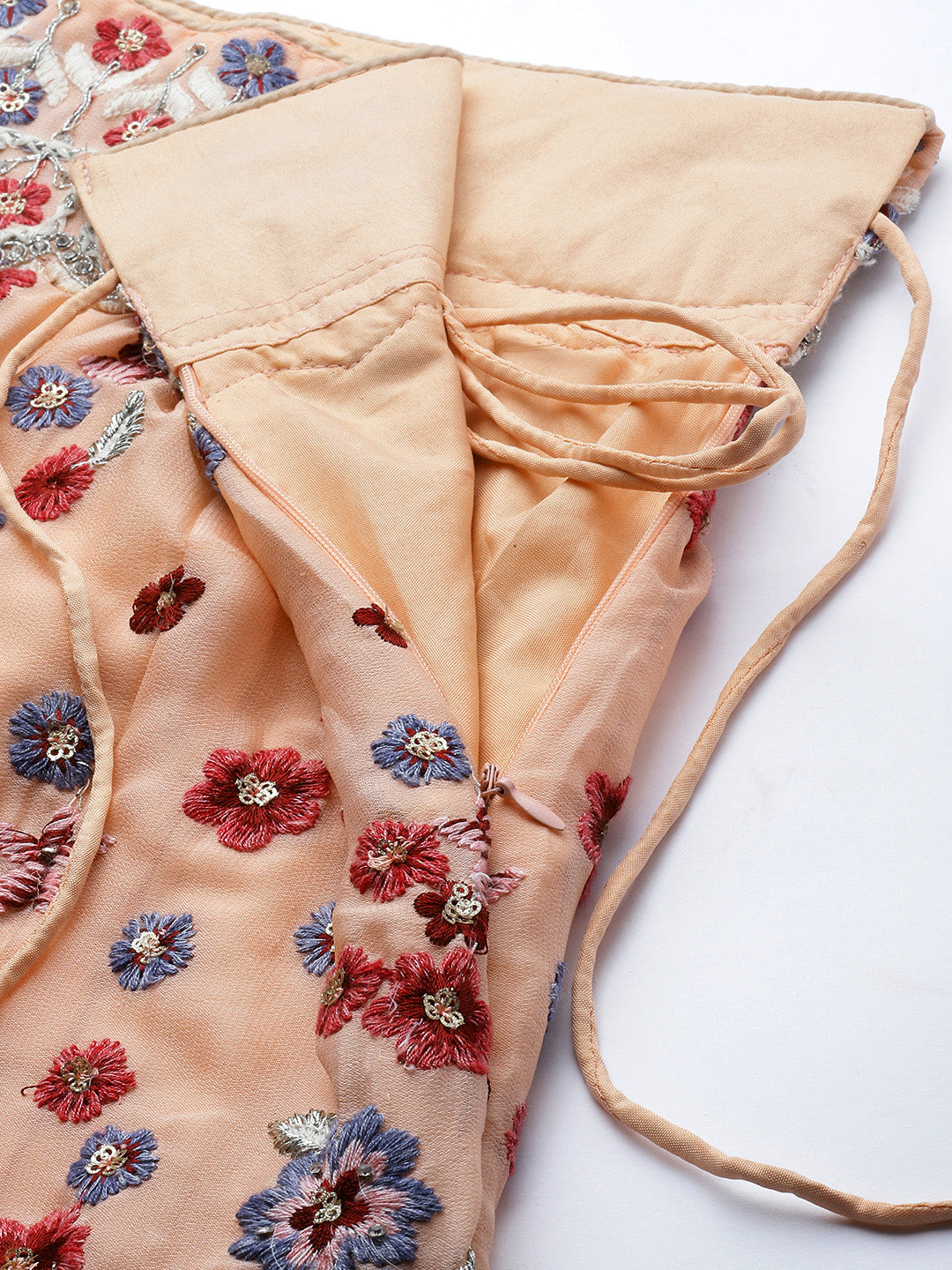 Women's Peach Pure Georgette Embroidered Lehenga & Blouse, Dupatta - Royal Dwells