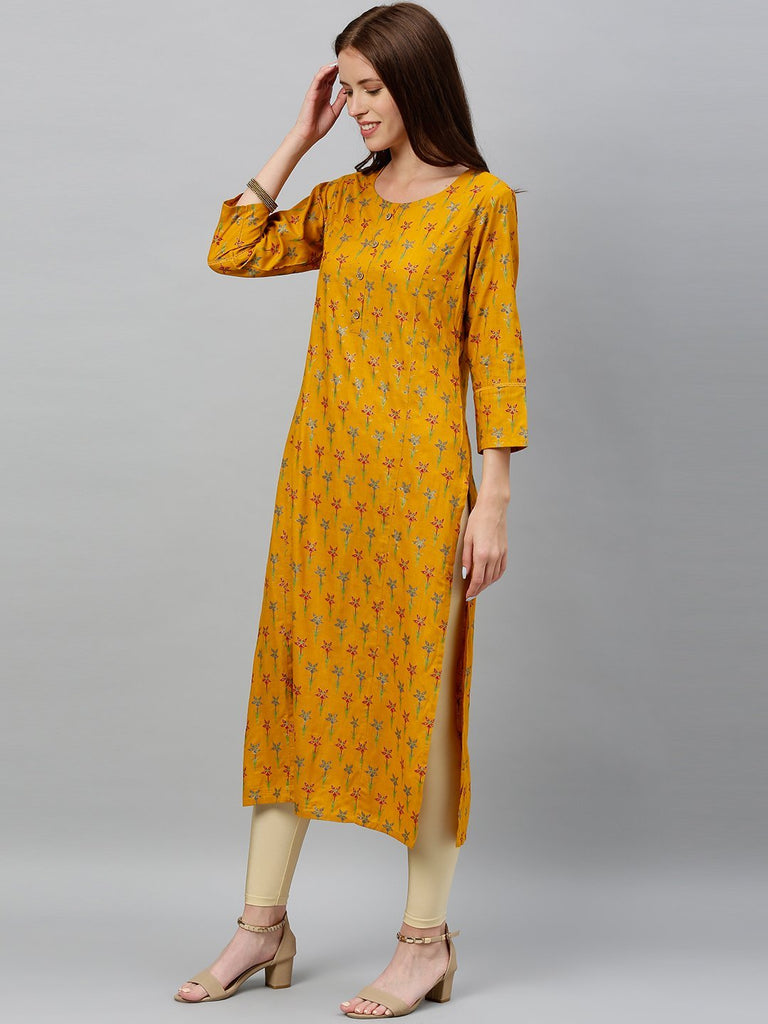 Women's Mustard Printed Kurta by Kipek (1