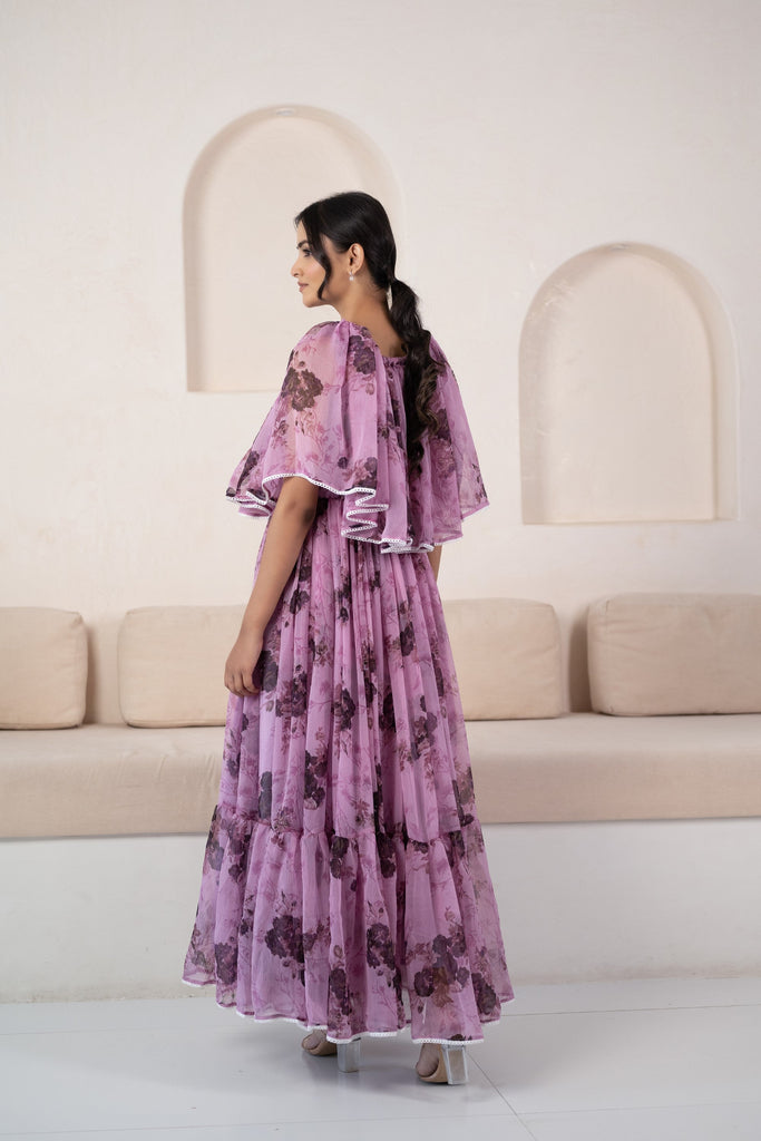 Purple Off-Shoulder Gown For Women By Saras Th