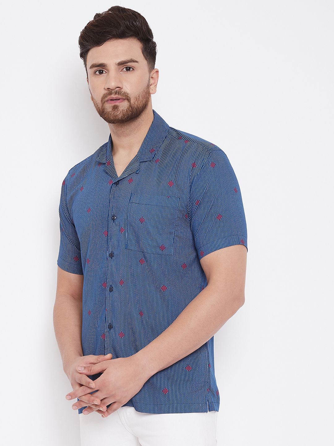 Men's Blue and White Striped Casual Shirt