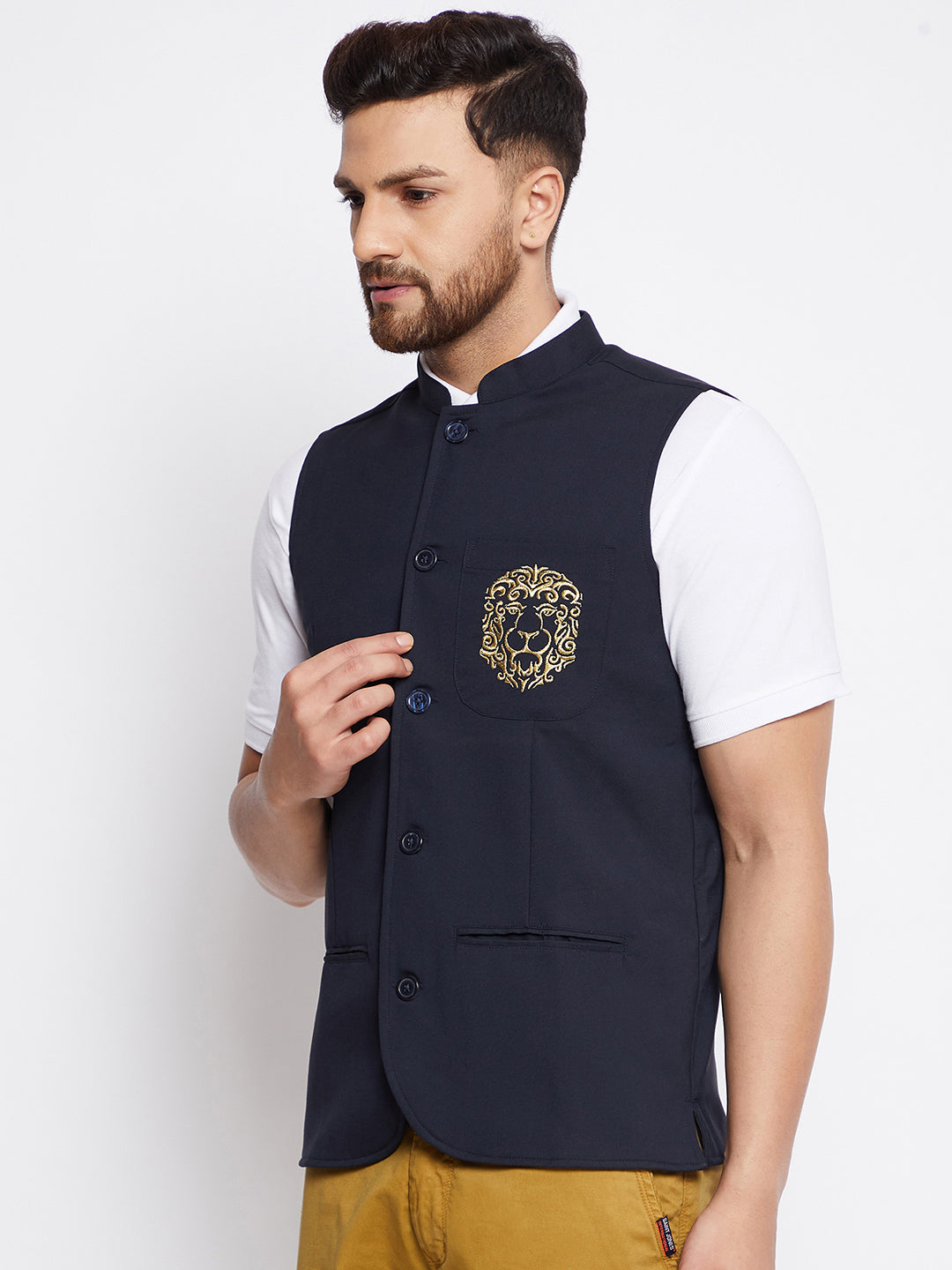Men's Black Woven Design Jacket - Even Apparels