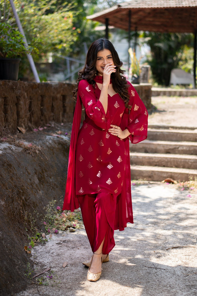Women's Cherry Red Sequin Patialla