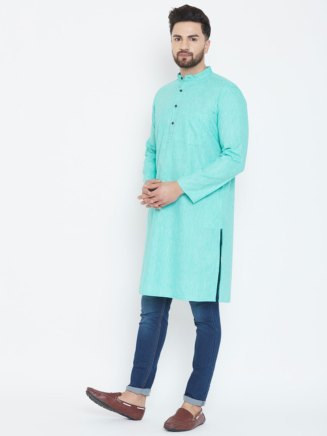 Men's Aqua Blue Cotton Kurta