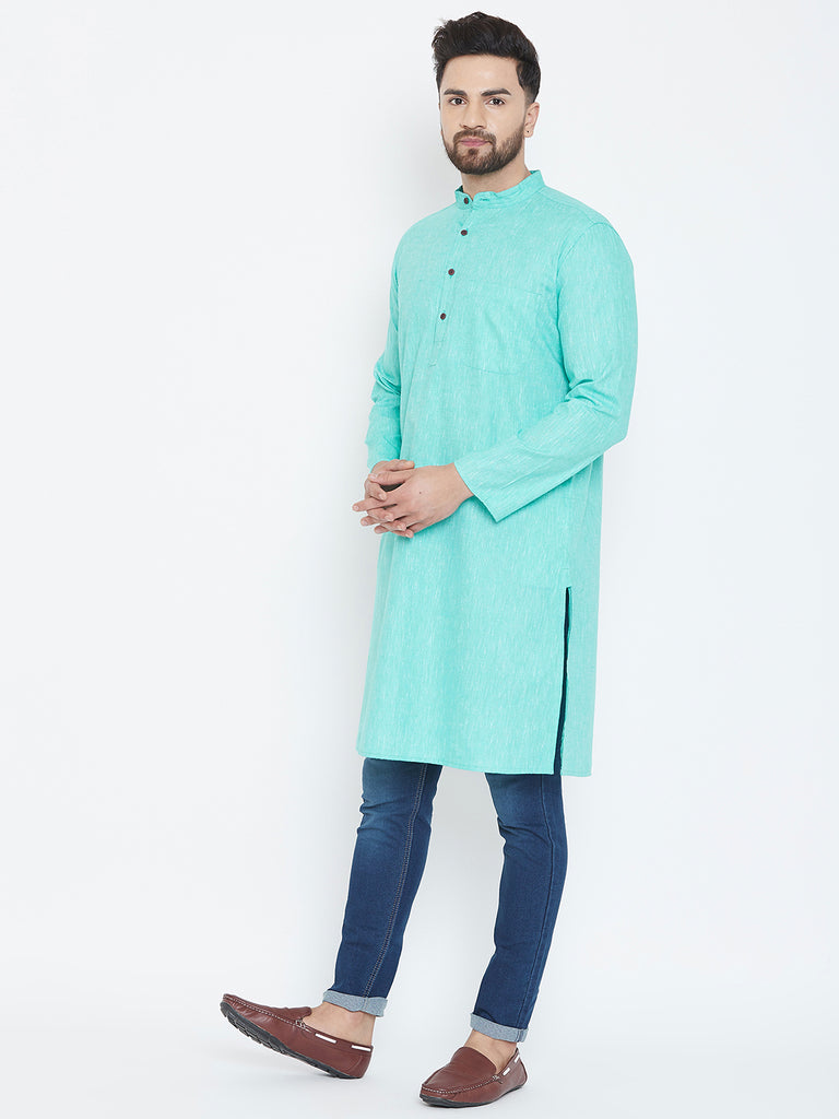 Men's Aqua Blue Cotton Kurta