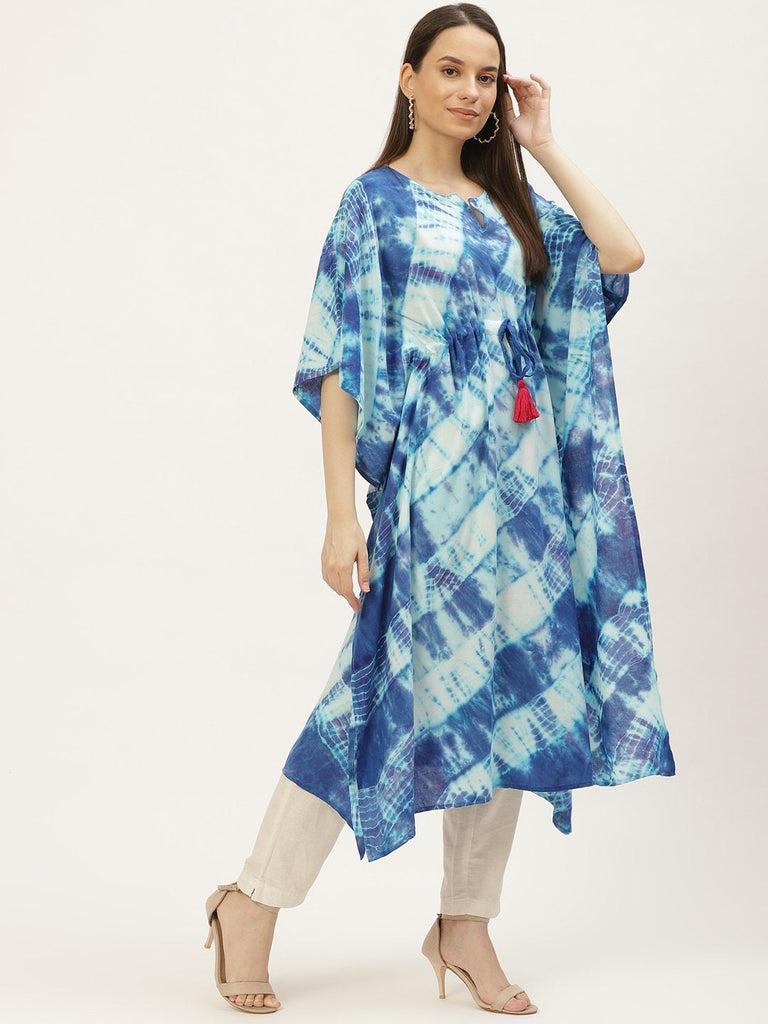 Women's Blue & Off White Dyed Extended Sleeves Kaftan Kurta (1pc)