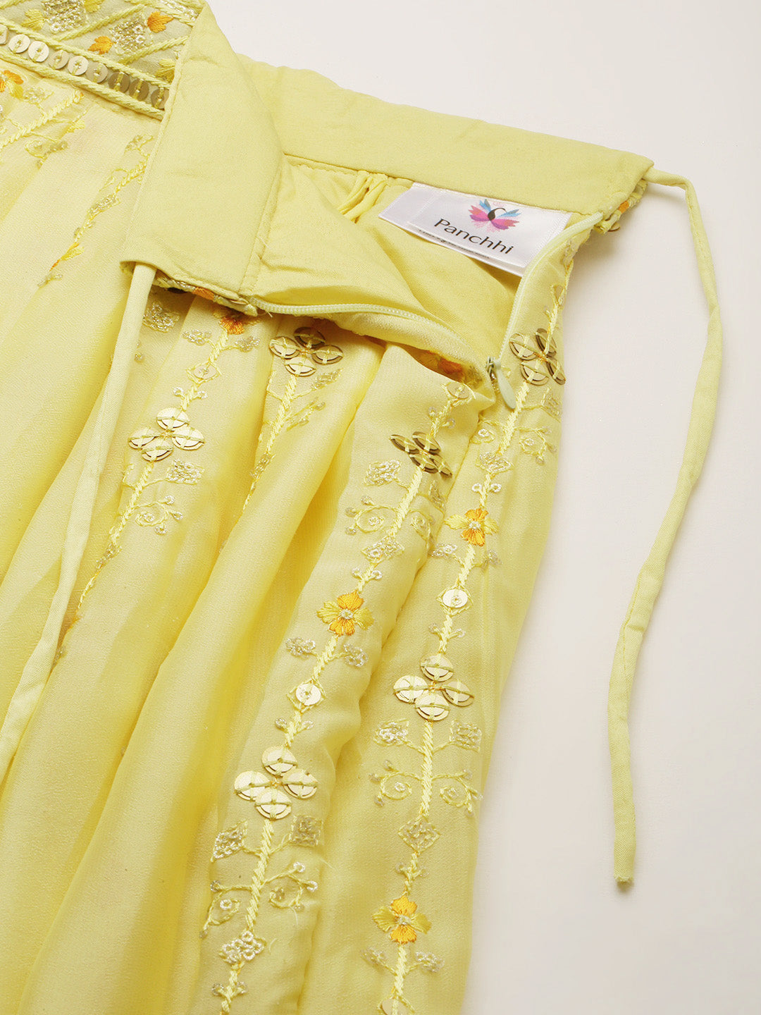 Women's Lemon Pure Georgette Embroidered Lehenga & Blouse, Dupatta - Royal Dwells