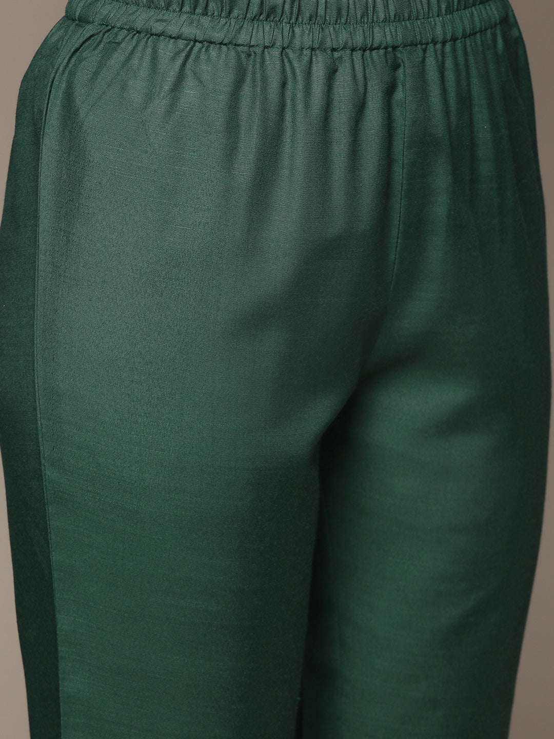 Women's Green Tasseled Cotton Silk Kurta set with Trousers