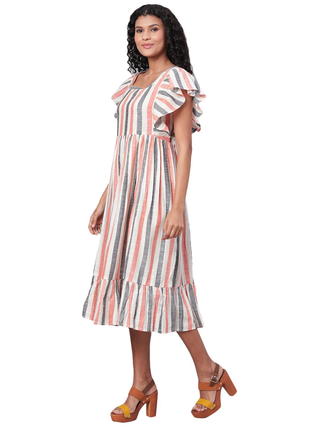 Women's Multi Printed Sleeveless Cotton Square Neck Dress - Myshka