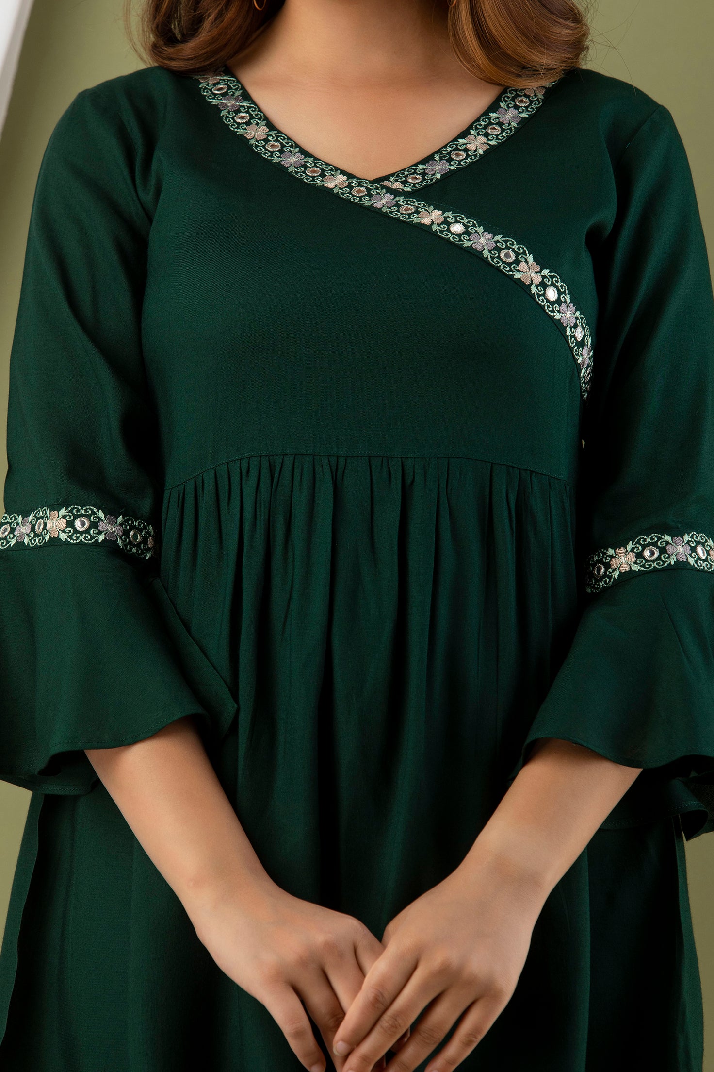 Women's Dark Green Bell Sleeve Top - Misskurti