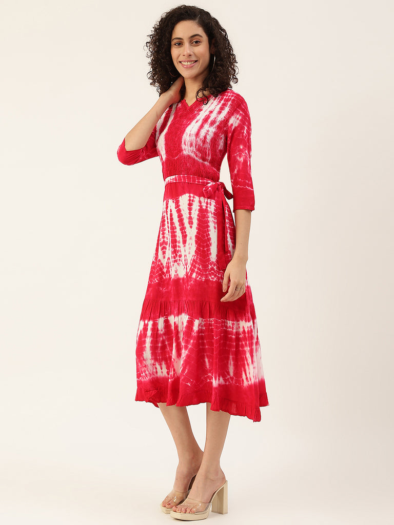 Women's Pink Bobbin Tie-Dye Rayon Dress