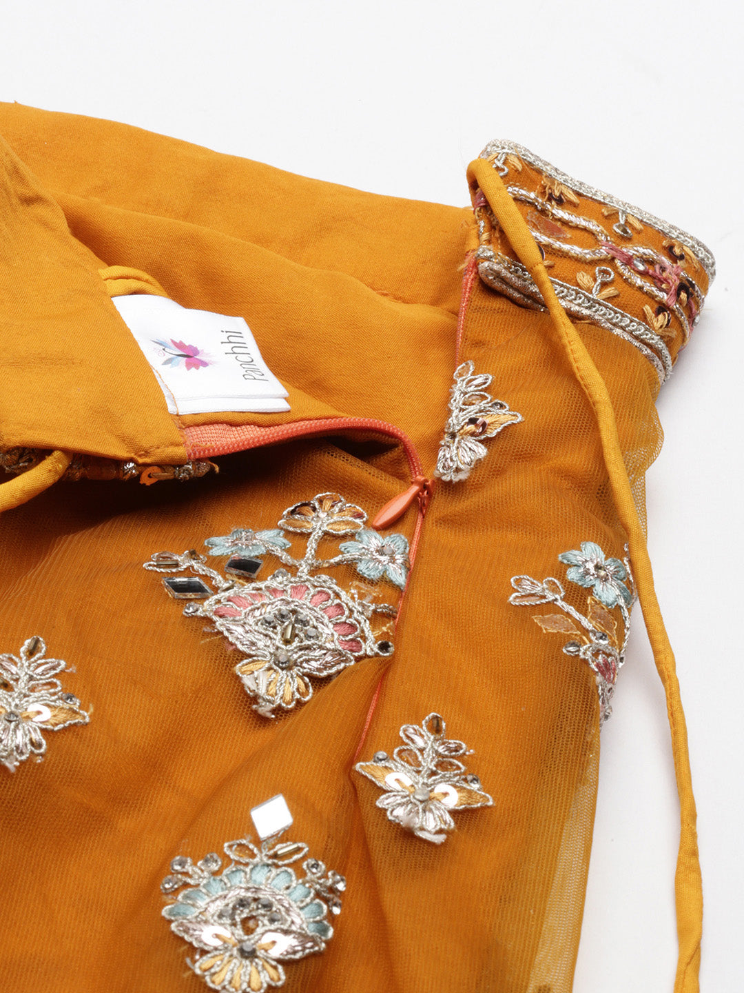 Women's Yellow Net Mirror Work Lehenga & Blouse, Dupatta With Belt - Royal Dwells