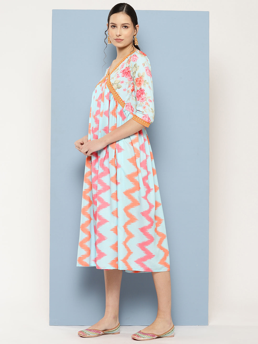 midi ethnic dress Elegant Long Sleeve Batik Dress