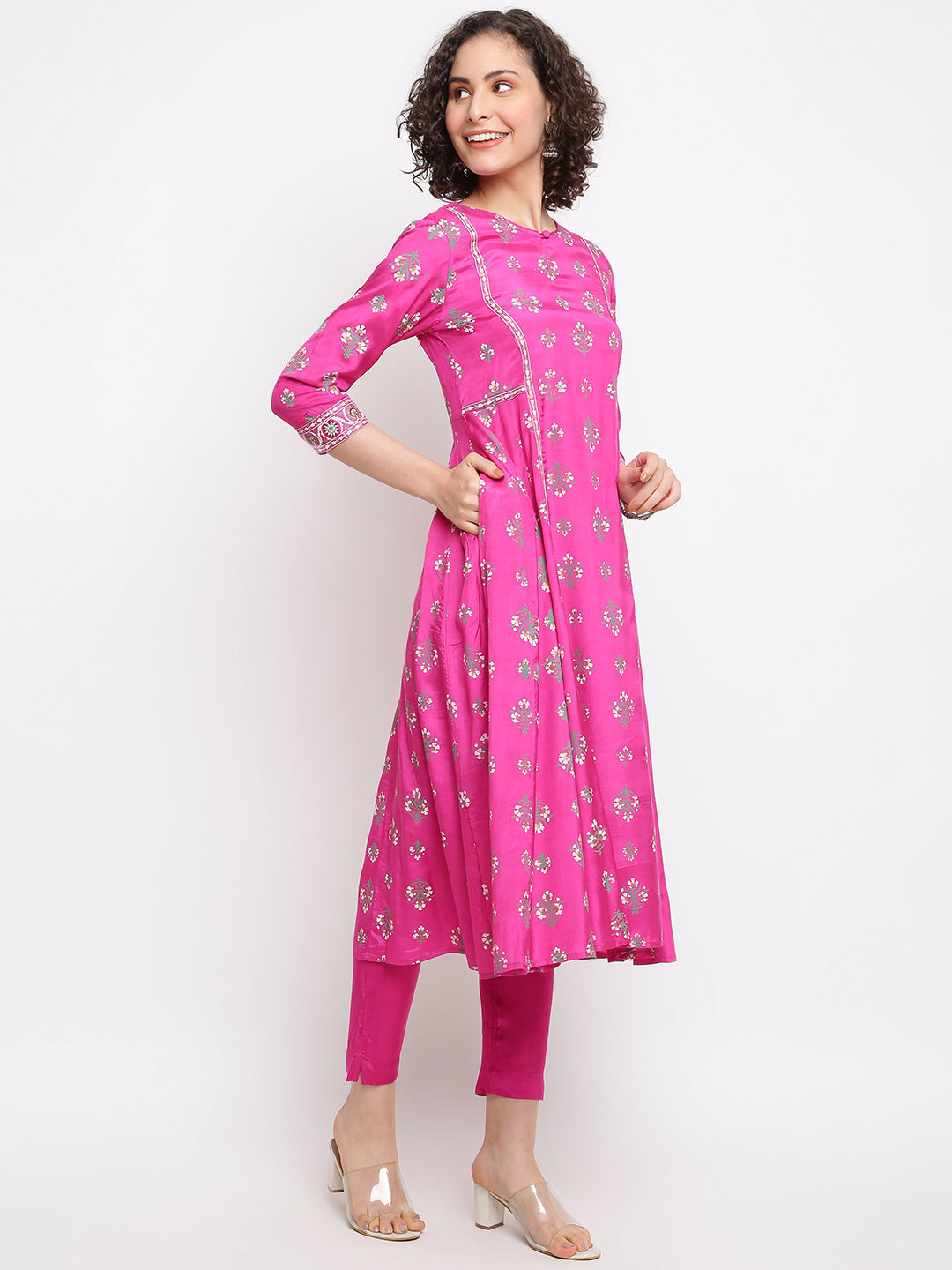 Women's Printed Pink Anarkali Suit - IMARA