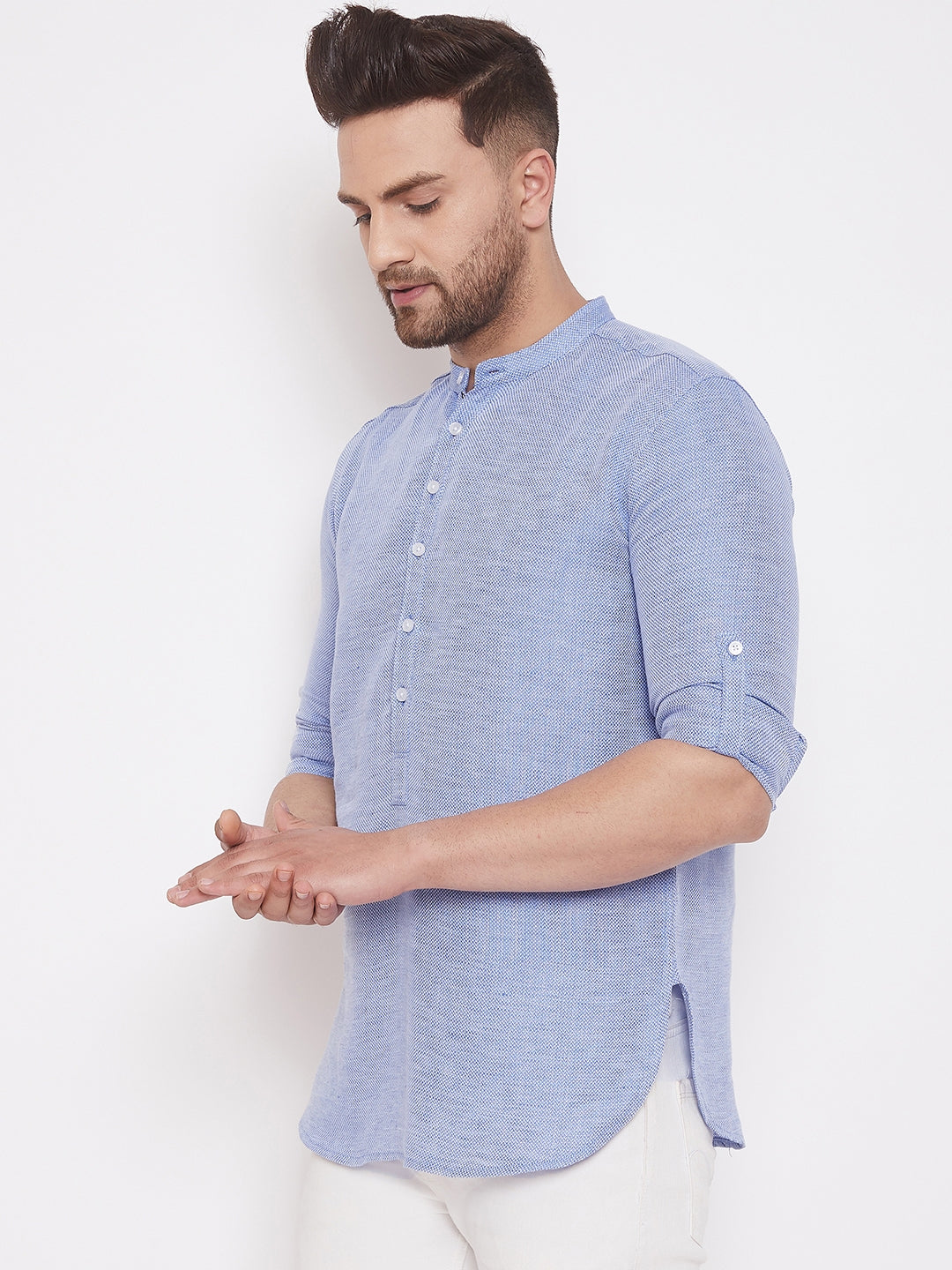 Men's Lilac Blue Pure Cotton Shirt Kurta - Even Apparels
