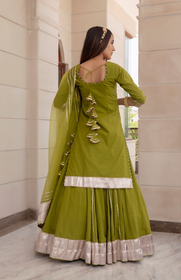 Women's Falguni Green Kurta Skirt Set  - Pomcha Jaipur