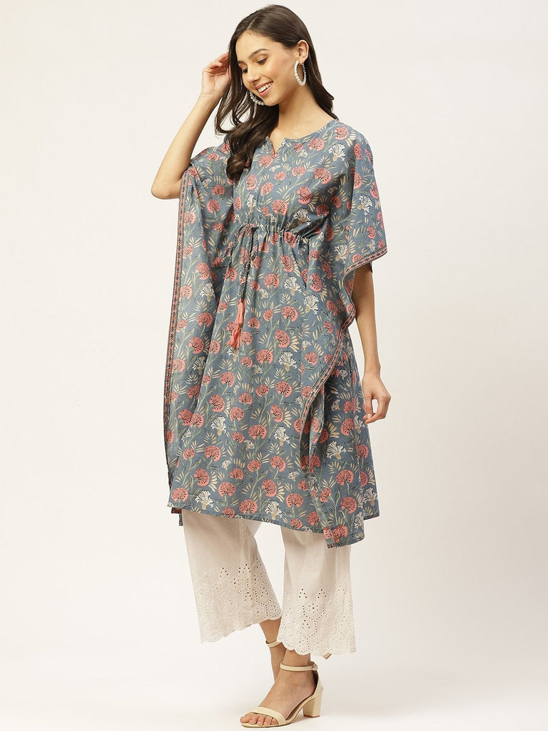 Women's Cotton Blue Kaftan Kurta