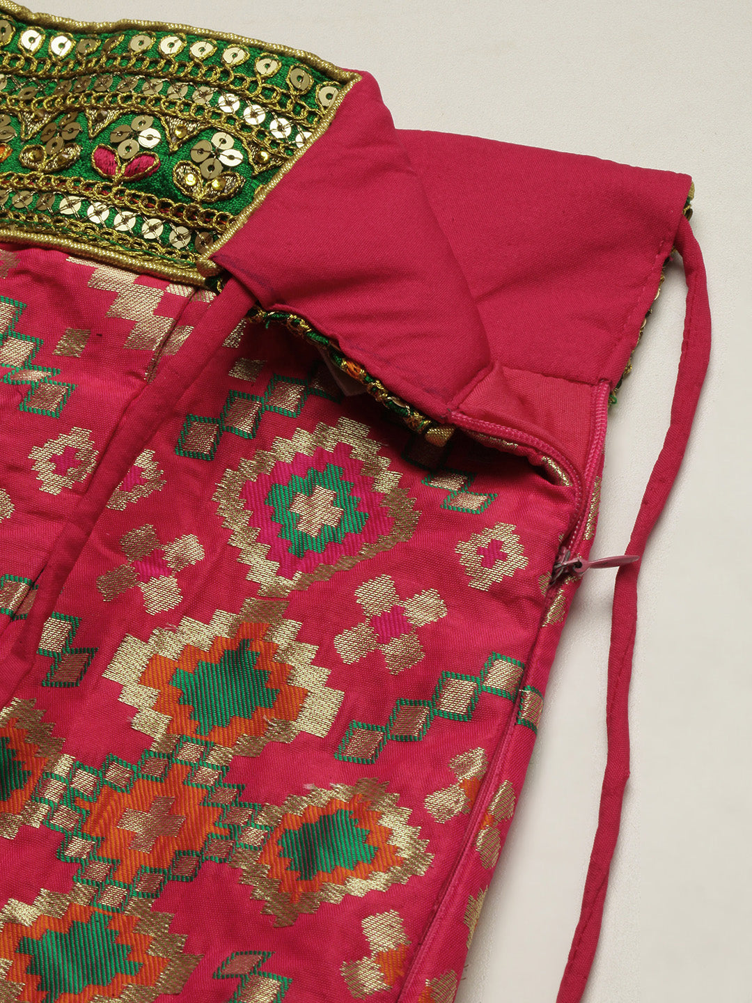 Women's Rose Poly Silk Jacquard Woven Work Lehenga & Blouse With Dupatta - Royal Dwells