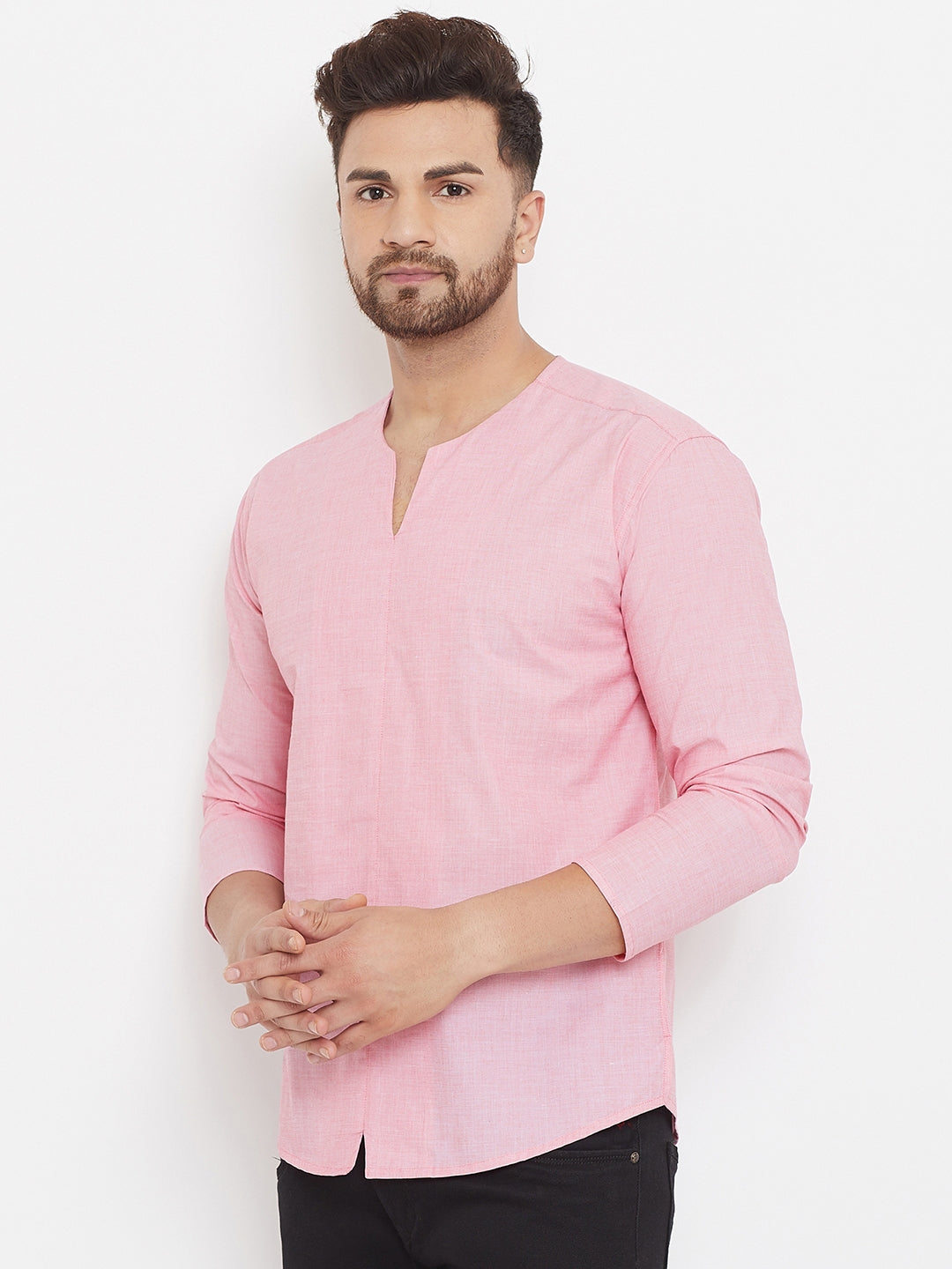 Men's Pink Summer Casual Shirt Kurta
