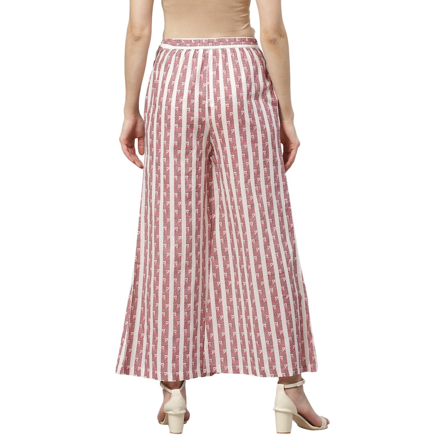 Women Pink Cotton Striped Trouser by Myshka (1 Pc Set)