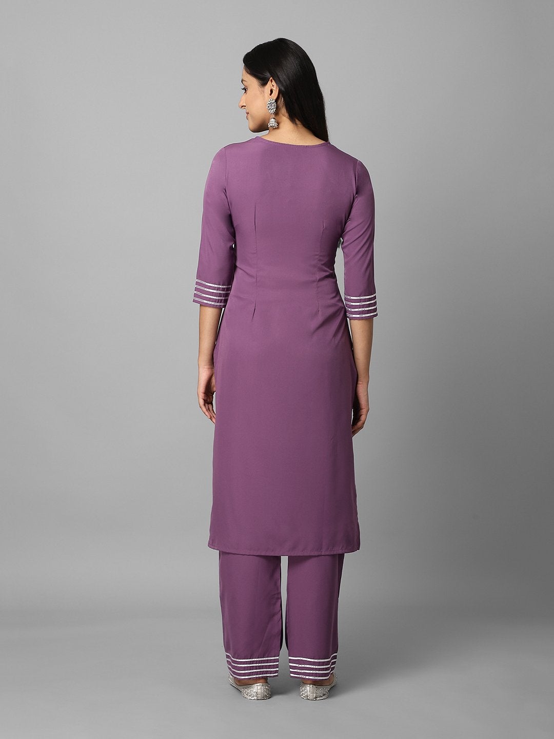 Women's Solid Purple Side Slit Straight Kurta And Palazzo Set - Azira