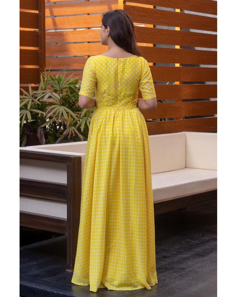 Women's Yellow Polka Dots One Way Gown - Label Shaurya Sanadhya