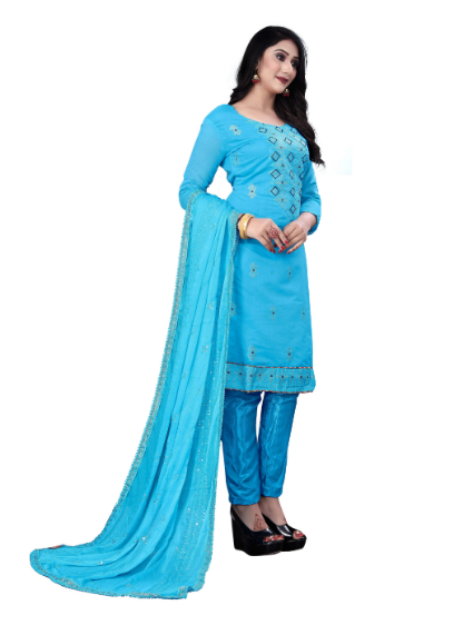 Women's Sky Blue Colour Semi-Stitched Suit Sets - Dwija Fashion