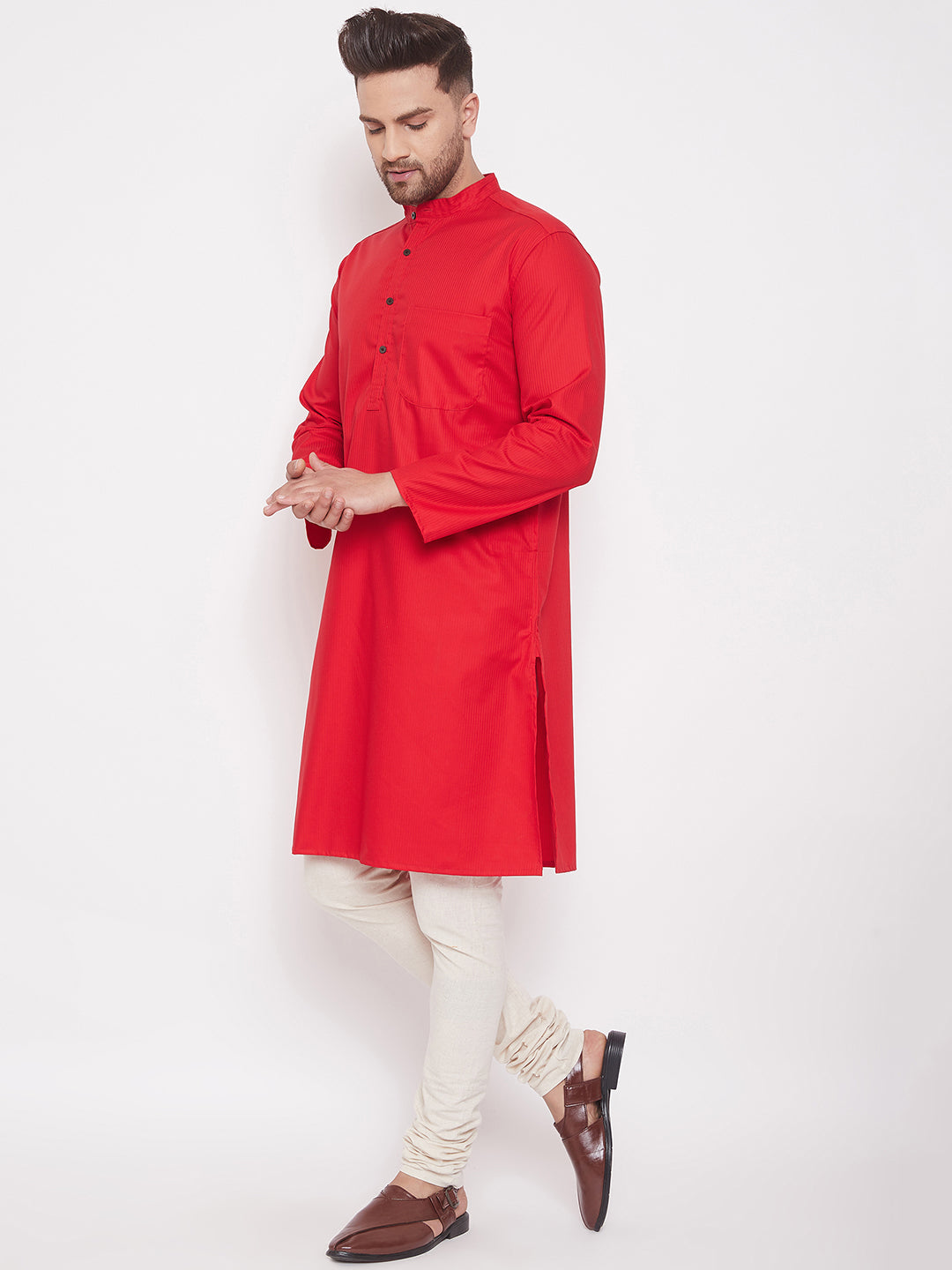 Men's Red Cotton Kurta