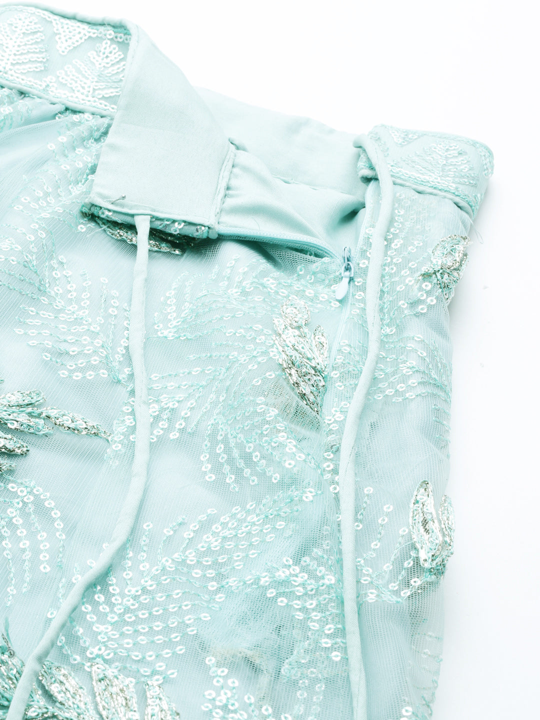 Women's Turquoise Blue Net Sequinse Work Fully-Stitched Lehenga & Stitched Blouse, Dupatta - Royal Dwells