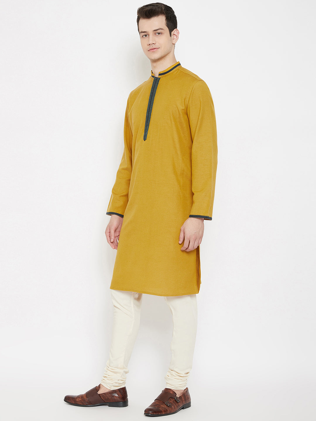 Men's Mustard Thread Work Kurta