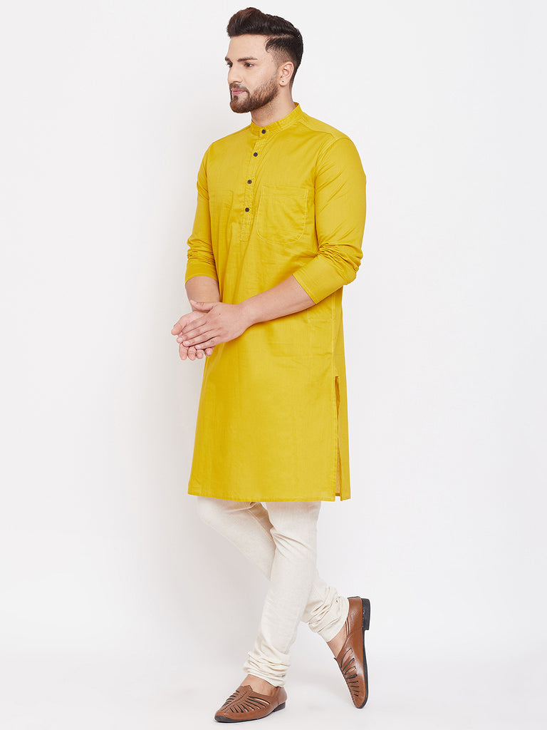 Men's Yellow Cotton Kurta