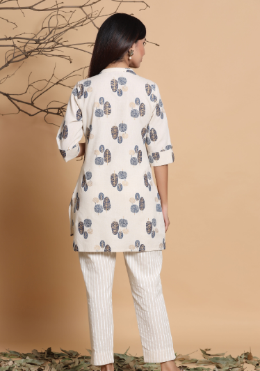 Women's Natural Cotton Flex Printed High-Low Kurti Pant Set - Juniper