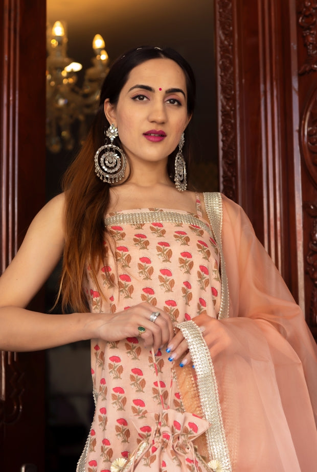 Women's Ojasvi Peach Hand Block Suit Set - Pomcha Jaipur